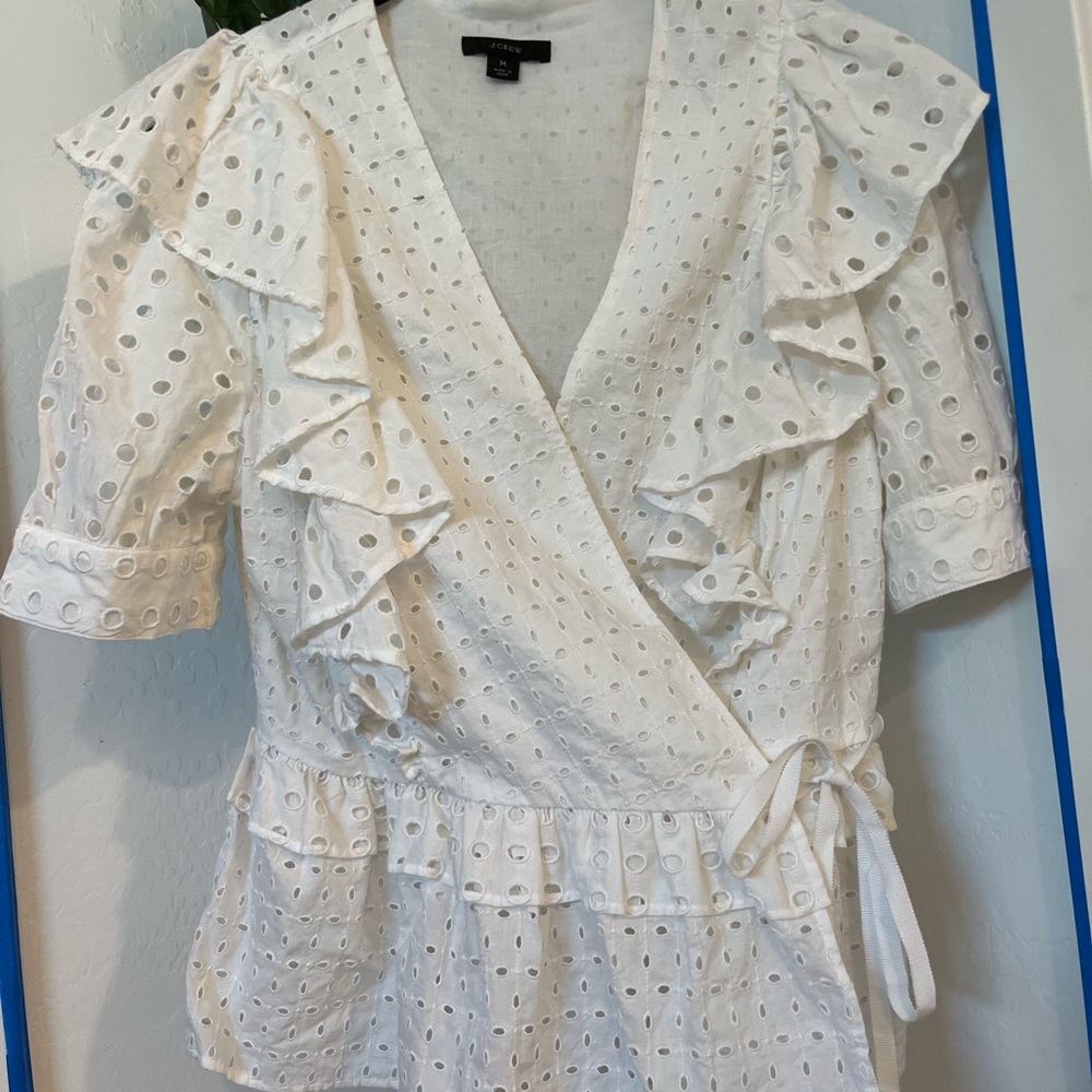 White eyelet wrap top